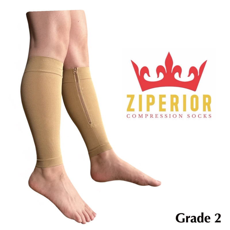 [Australia] - Inside Leg 20-30 mmHg Compression Shin Calf No Foot Zipper Sleeves (Nude, 3X-Large) Nude 