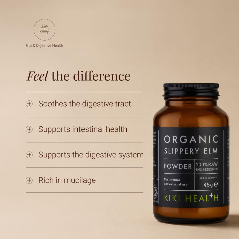 KIKI Health Organic Slippery Elm Powder 45g - Suitable for Vegans & Vegetarians - No Sweeteners, Colours or Artificial Flavouring - Slippery Elm Supports The Digestive System