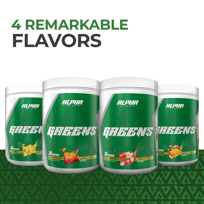 Alpha Supps - Alpha Greens Supplement | Fruit & Vegetable Superfood Powder | Over 40 Natural Plant Based Ingredients | Prebiotic & Probiotic Digestive Support Blend - 30 Servings (Orange Cherry) Orange Cherry