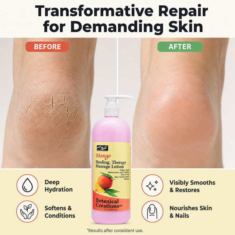 PRO NAIL - Healing Therapy Massage Lotion - Professional Pedicure, Body and Hot Oil Manicure, Infused with Natural Oils, Vitamins, Panthenol and Amino Acids (Mango, 32 Ounce) Mango 32 Fl Oz (Pack of 1)