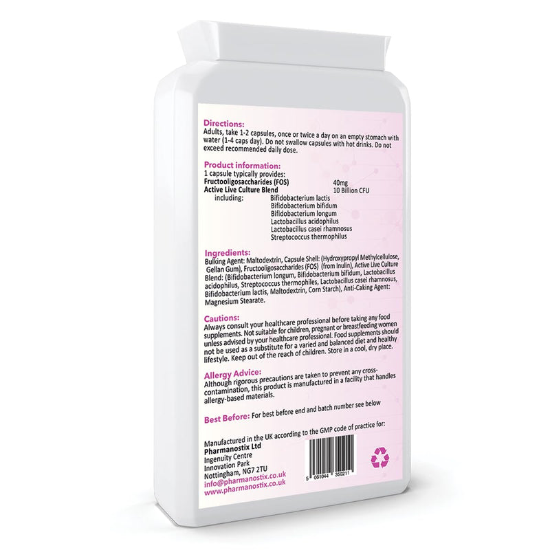 PharmaFlora 10 Billion CFU- Vegan Targeted Capsules - Multi-Strain Active Live Bacteria Complex - Acidophilus -Bifidobacterium - Streptococcus -Thermophilus - UK Manufacture (120 Capsules)