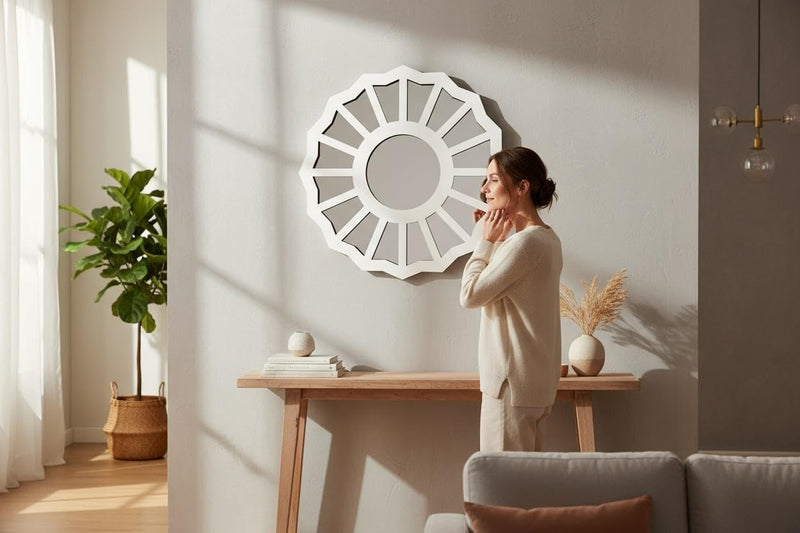 [Australia] - The Divine Feminine Mirror - Large Handmade with Wood/Acrylic Mirror, Gift for Her, 3D Wall Decor,Gift for Girlfriend (White-Silver, 10" H x 10" W) White-silver 10"H x 10"W 