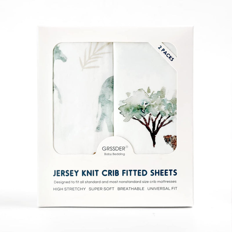 [Australia] - Stretch Ultra Soft Jersey Knit Fitted Crib Sheets Set 2 Pack，Fit All Standard Crib Mattress Pads Safe and Snug, Crib Fitted Sheet for Baby, Stylish African Savannah Animals Pattern Savannah Animal 
