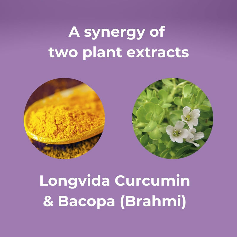 OPTIM Memory – Bacopa Monnieri Brahmi & Longvida Curcumin Capsules for Brain & Focus Support for Adults & Students, 90 Vegan Capsules - SOYA Free