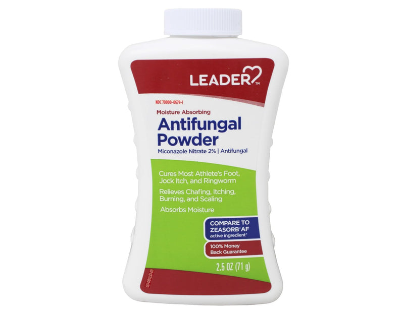 Leader Foot Powder, Moisture Absorbing, Talc-Free, Powder for Skin Folds & Most AF, Jock Itch, Prevents Recurrence, 2.5 Ounce