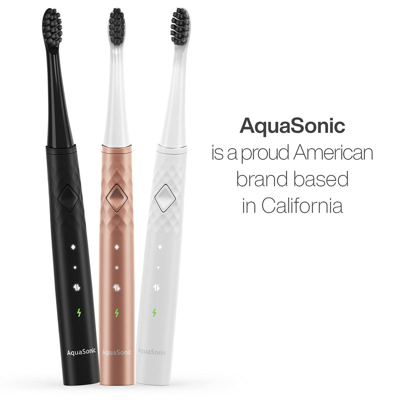 AquaSonic Pulse – Ultra Whitening Electric Toothbrush w Activated Charcoal Whitening Bristles – Sonic Rechargeable toothbrush – 3 Modes & Smart Timers – Lasts 45 days – Home & Travel Toothbrush Midnight Black