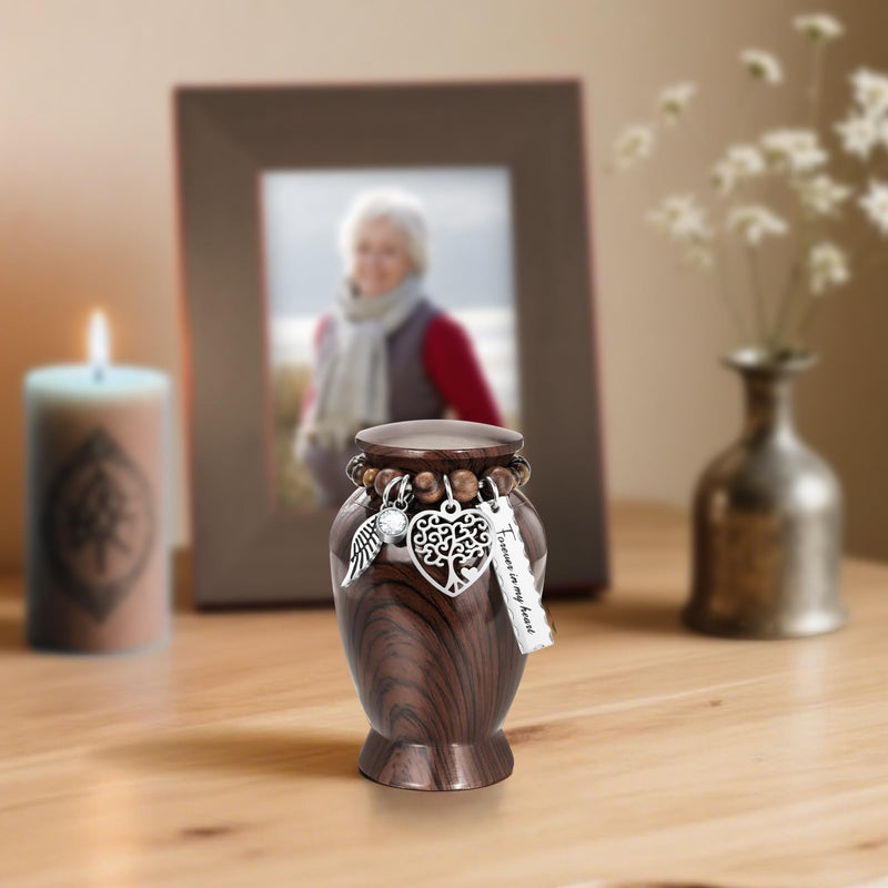 [Australia] - Dletay Small Urns for Human Ashes Keepsake 2.85 Inch Memorial Mini Cremation Urn for Women Men Aluminum Decorative Funeral Urns - Walnut Brown 