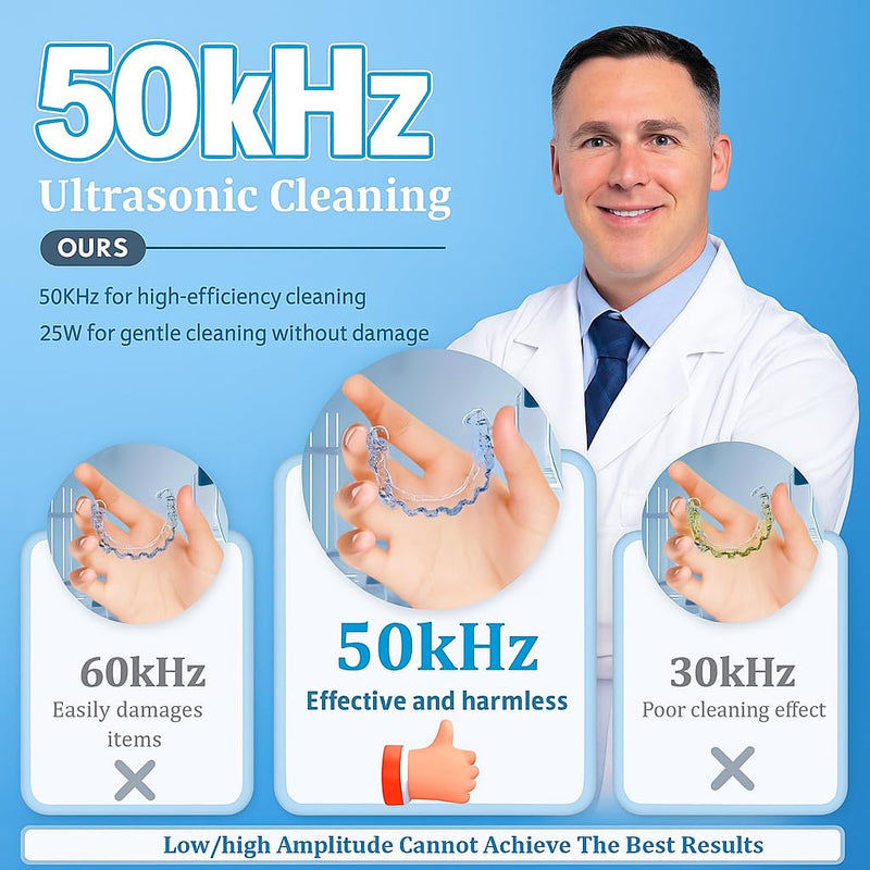 [Australia] - 50kHz Ultrasonic Retainer Cleaner Machine for Travel & Home, Portable Denture Cleaner with Removable Base, 4 Modes Timer, Dental Cleaning Pod for Aligners, Braces, Mouth Guard, Jewelry, Toothbrush Black 