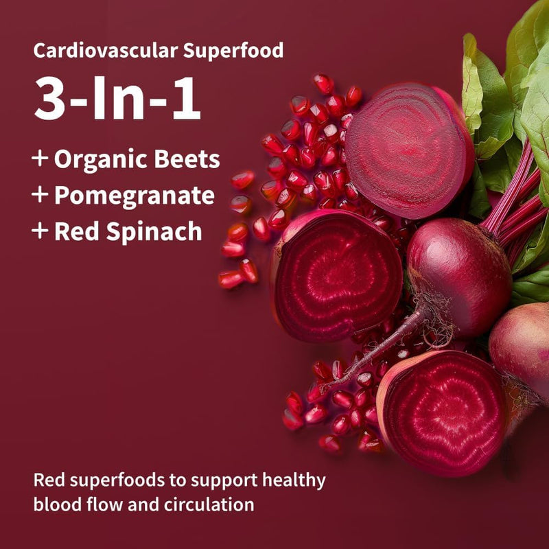 [Australia] - Snap Supplements Heart Beets, Organic Beet Root Powder, Cardiovascular Support Supplement for Men & Women, Beets, Pomegranate, B Vitamins & Red Spinach, Heart Health Support, 30 Servings, Mixed Berry 