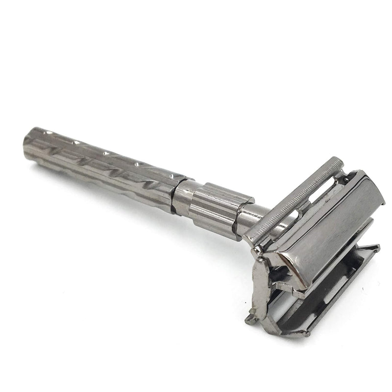 Parker 22R Long Handle Safety Razor – Gunmetal Twist-to-Open Butterfly Design, Heavyweight Brass Frame with Knurled Grip | Includes 5 Platinum Double Edge Blades | Iconic Brandd