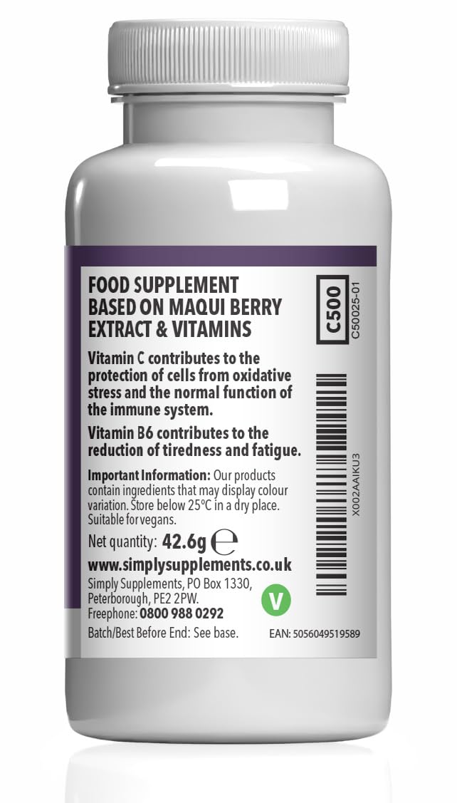 Maqui Berry Supplement 6000mg | with Vitamin C | Supports Immune Function & Reduces Fatigue | Vegan & Vegetarian Friendly | 180 Tablets = 2-Month Supply | GMP Certified and UK Made Unflavoured 1 count (Pack of 180)