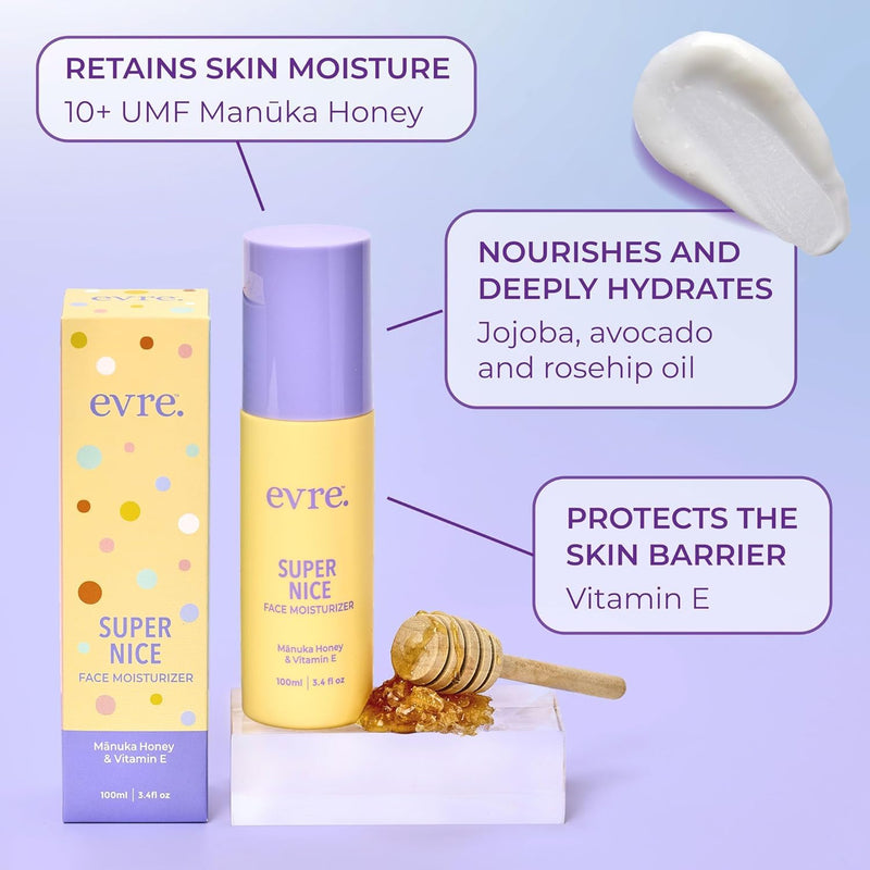 Evre Super Nice Face Moisturizer for Teen Girls | 3.4 fl oz - With Manuka Honey & Vitamin E