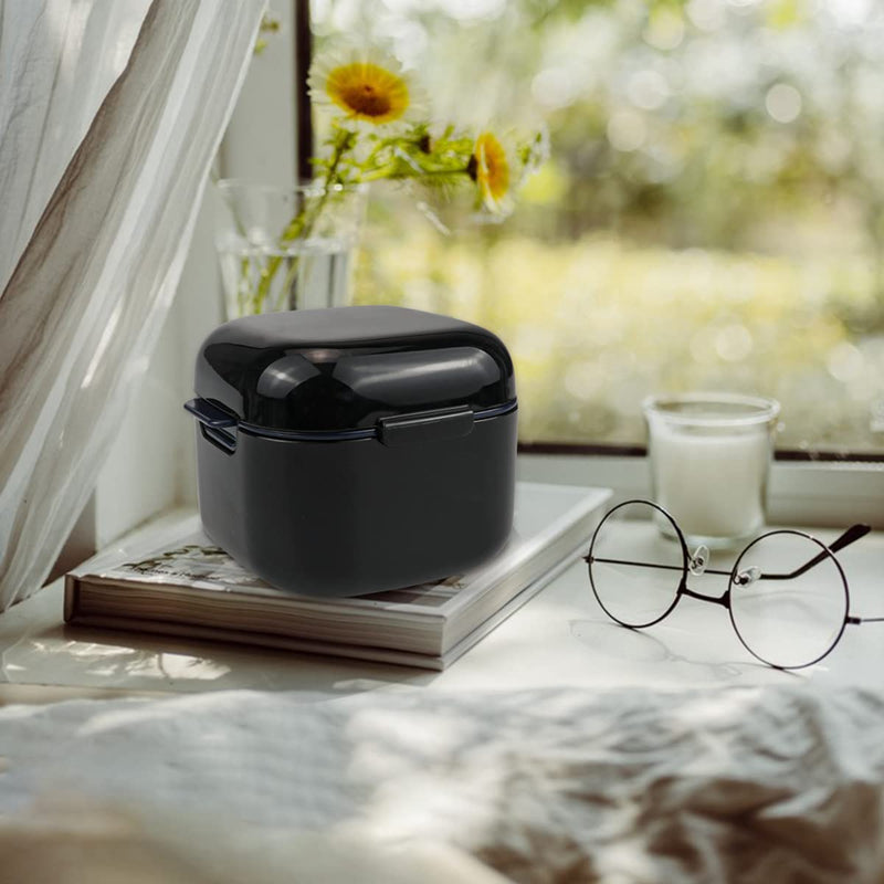 Denture Soak Container, Portable Denture Bath Box Cup, No-Leak Denture case,Retainer Cleaning Box Complete Clean Care for Dentures, Clear Braces, Mouth Guard, Night Guard & Retainers(Black) Black