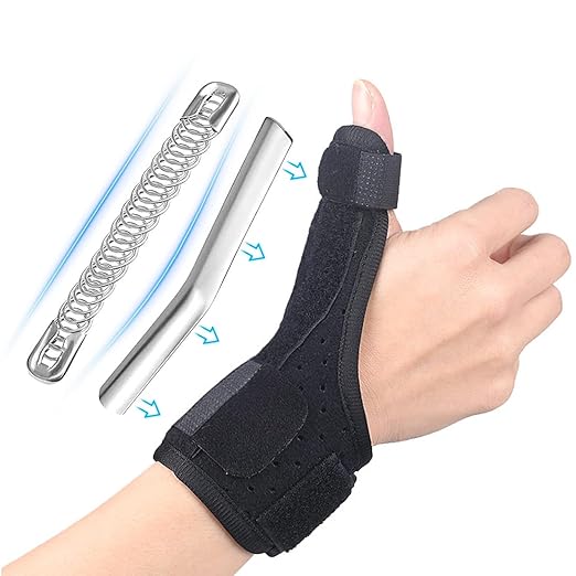 Trigger Thumb Splint- Adjustable Thumb Spica Support Stabilizer Brace for Pain, Sprains, Arthritis, Tendonitis, Breathable and Easy Application.(Right & Left Hand) (Black) Black