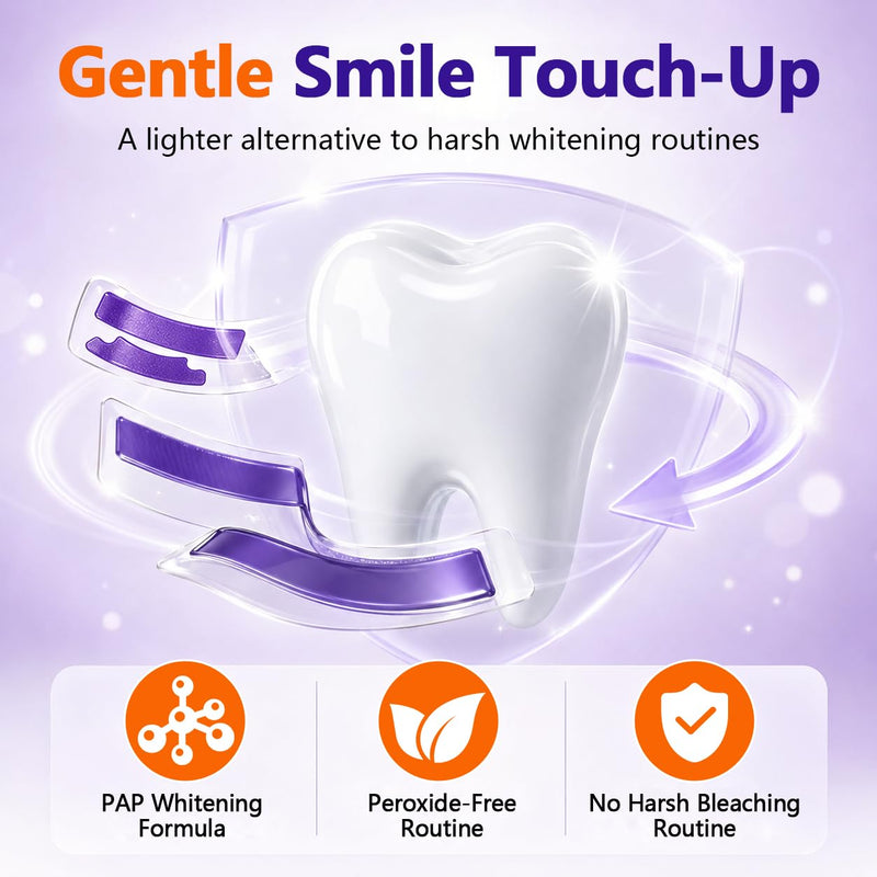 Purple Teeth Whitening Strips, 42 Strips (21 Pairs), Purple Tone Neutralizing Technology for Yellow-Looking Teeth, Pap Formula, Low Sensitivity, 21-Day Whitening Treatment Mint