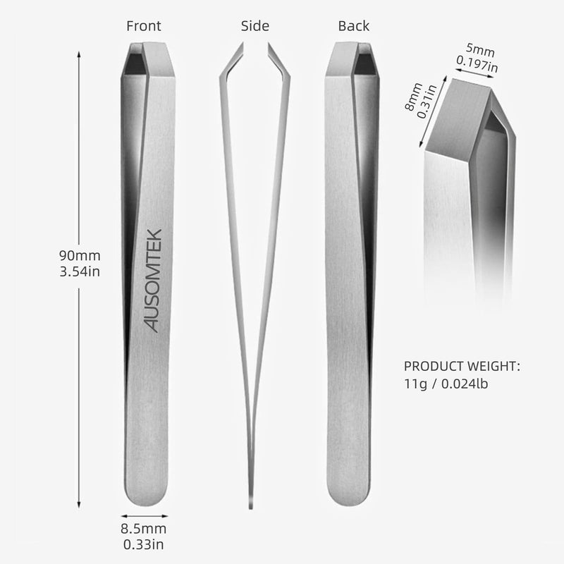 Beard Tweezers - Stainless Steel, Fine Hair Removal Tool, 5mm Tip, Clear Box 1Pack