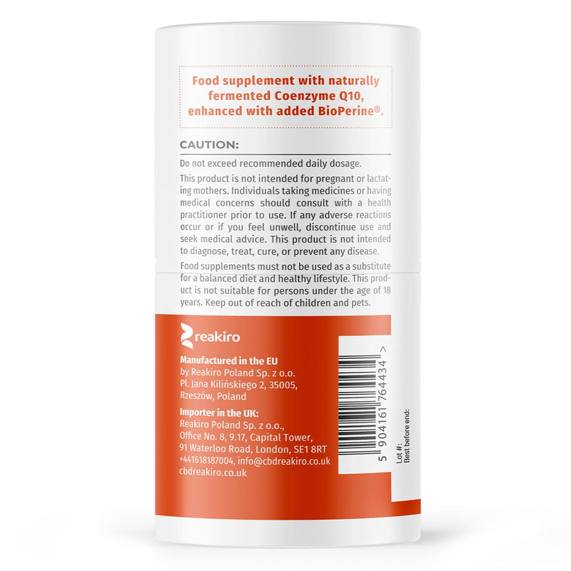 Reakiro Forte Coenzyme Q10 200mg of CoQ10 per Capsule, 60pcs I High Strength Naturally Fermented Co Enzyme Q10 Supplement with BioPerine I Expertly Crafted for Optimal Energy and Vitality 60 count (Pack of 1)