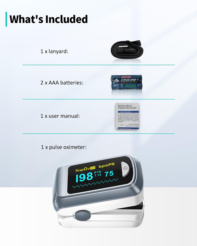 [Australia] - Pulse Oximeter HealthTree Oxygen Monitor Fingertip, Bluetooth Pulse Ox with Free APP, O2 Pulse Oximeter Finger and Heart Rate Monitor, 2 X AAA Batteries, Lanyard Gray 