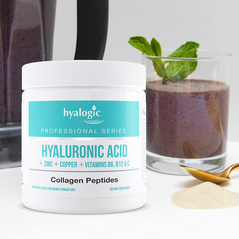 HA Professionals –Collagen Powder Supplement for Skin & Joints, Hyaluronic Acid + Zinc + Copper + Vitamins B6, B12 & C - Hydrolyzed Bovine Collagen Types 1 & 3, Unflavored, Easy Mix - 6.4 oz