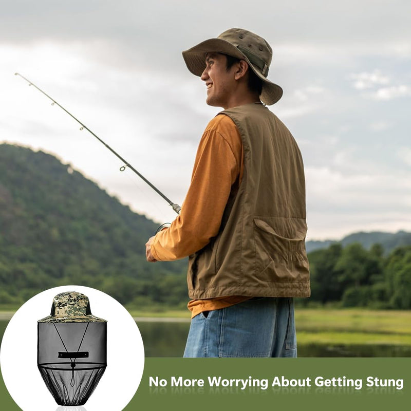 [Australia] - AOGOE Head Net Face Mesh Head Cover, Hat with Mosquito Net, Mosquito Head Net Net Head Protection Net for Optimal View, Washable, Mosquito Net Hat for Outdoor Lovers, Climbing, Fishing, Beekeeping (Khaki) Khaki 