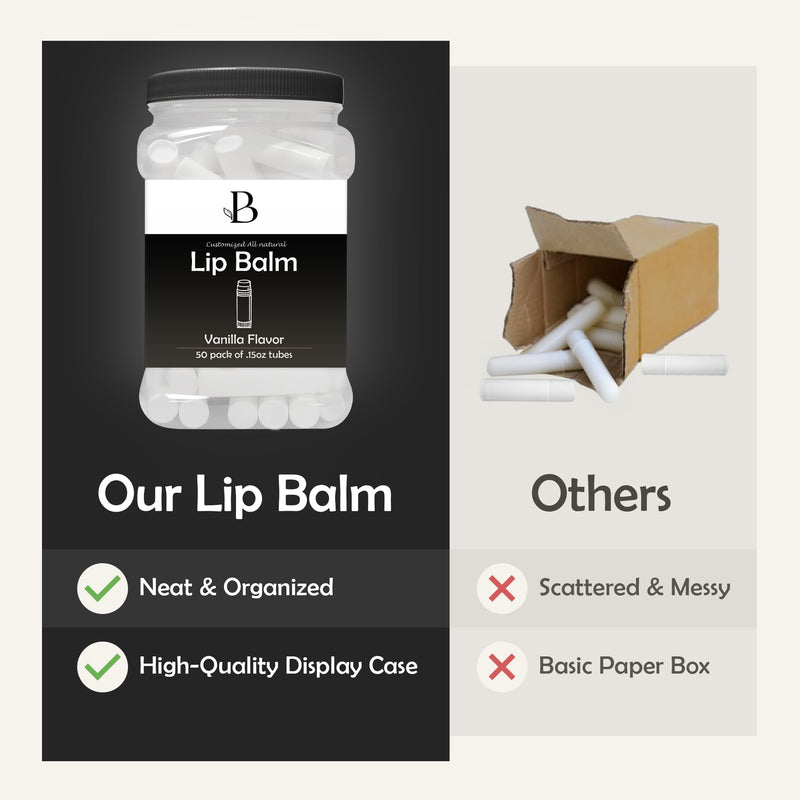 Vanilla Lip Balm Bulk Unlabeled - Made in USA Bulk Chapstick - Natural Ingredients Vitamin E Shea Butter - Custom Chapstick Bulk For Party & Wedding Favors (Black) Black