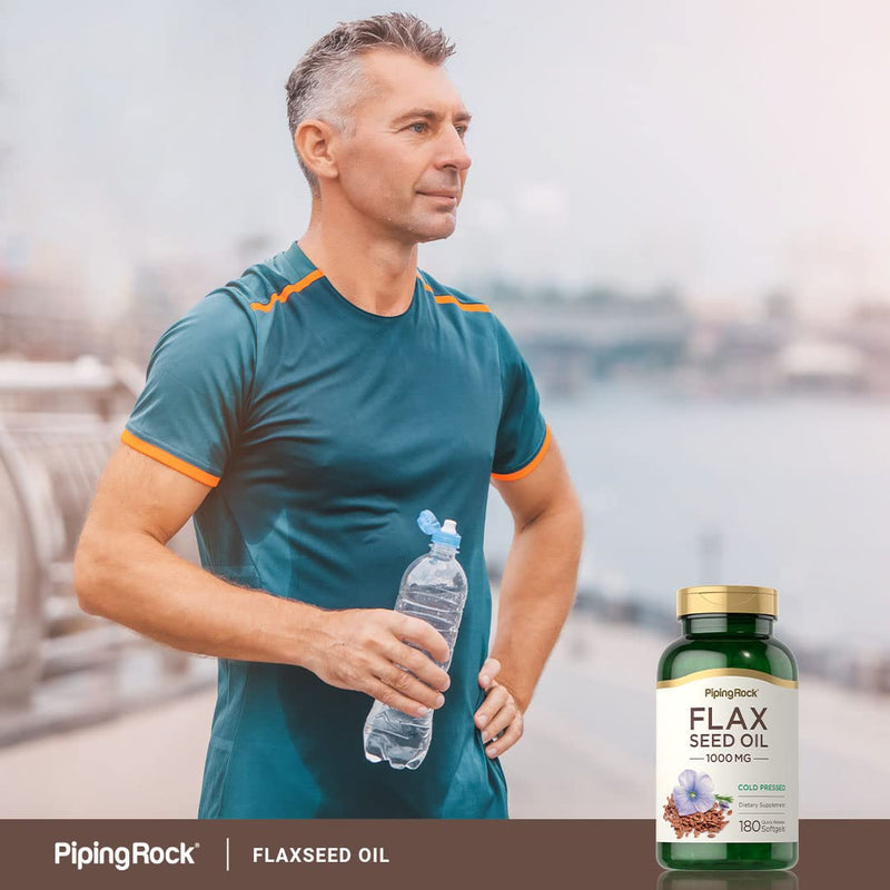 [Australia] - Piping Rock Flaxseed Oil 1000mg Softgel Capsules | 180 Count | Cold Pressed Supplement | Non-GMO, Gluten Free 