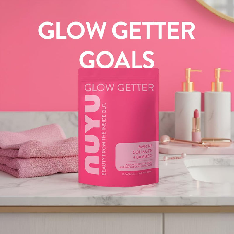 NUYU Marine Collagen + Bamboo Extract Capsules. One-a-Day, 2 Month Supply - Advanced Beauty Support for Skin, Hair, Nails & Joints. Made in The UK.
