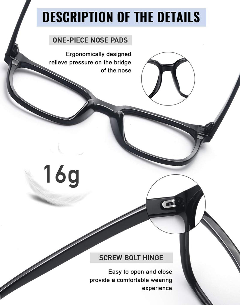[Australia] - PANNER Oversized Square Blue Light Blocking Glasses for Women Men Anti Glare Reduce Eyestrain Computer Glasses Black 54 Millimeters 