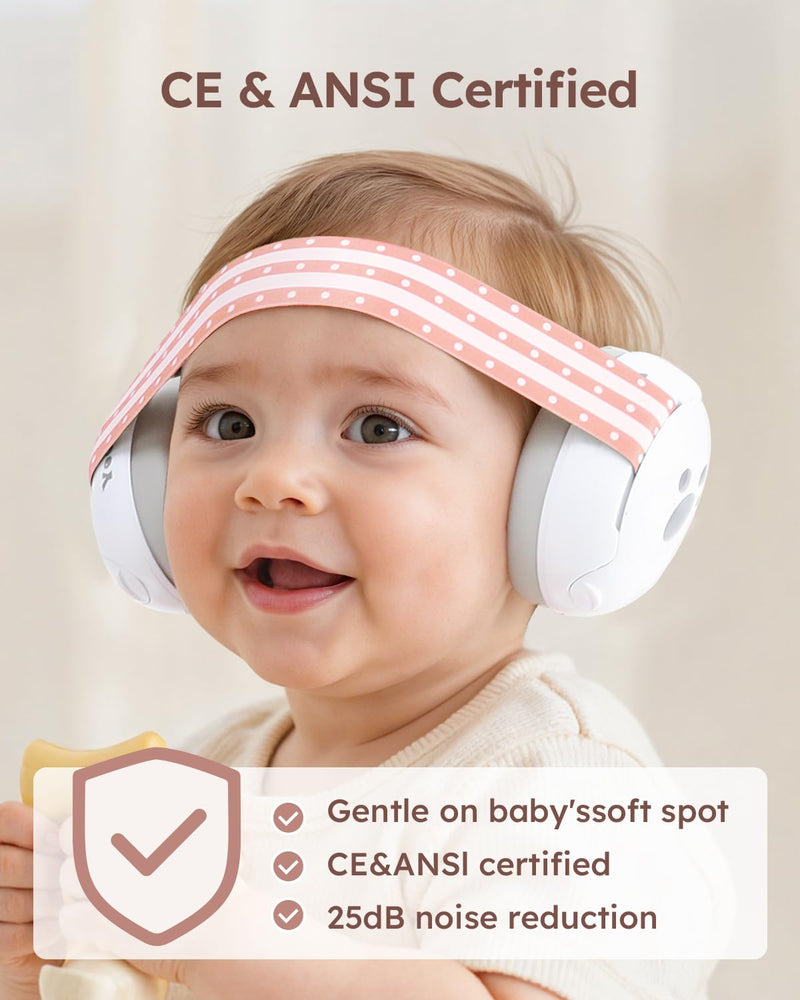 [Australia] - Yoofoss Baby Ear Muffs Noise Protection for Infant and Babies Up to 36 Months - Noise Cancelling Headphones for Ear Protection, Sleep, Travel Baby Essentials Pink 0-36 Months 