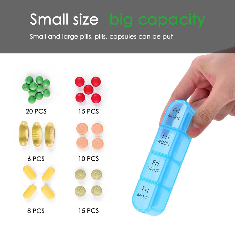Greencycle Weekly Pill Organizer, 7 Day / 4 Times A Day Large Pill Cases Moisture-Proof Pill Box AM PM Medicine Organizer to Hold Vitamins Fish Oil Compartments Supplements (Rainbow)
