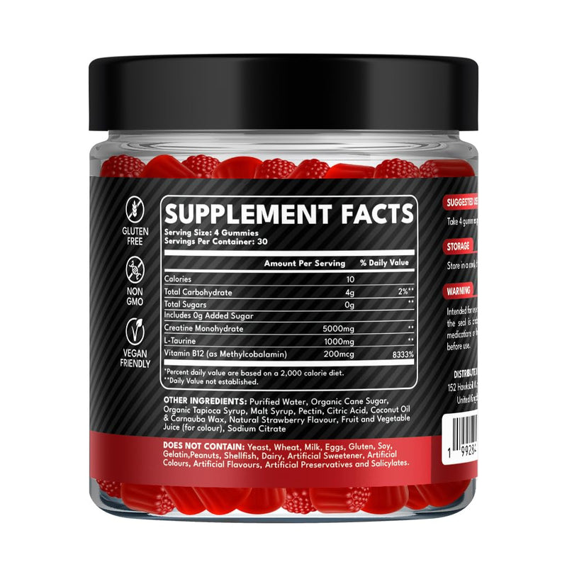 Creatine Gummies 5000mg | 120 Max Strength Muscle Growth | Recovery Supplements for Men & Women | Creatine Monohydrate Plus B12 and L-Taurine | Strawberry Flavour | 1 Month Supply 120 count (Pack of 1)
