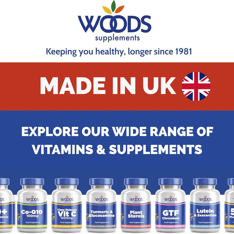 Woods Supplements - High Strength Collagen 150x Tablets. Marine Collagen with Hyaluronic Acid, Vitamin E, C, B6, Biotin & Zinc Food Supplement for Healthy Hair, Skin, Energy Production and Metabolism 150