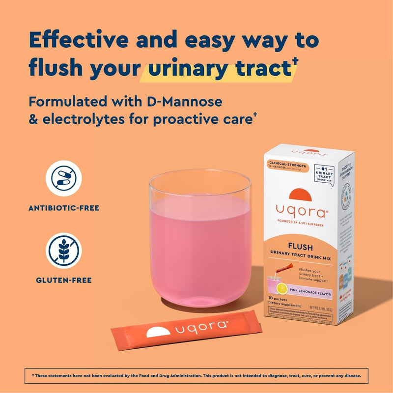Uqora Flush, Urinary Tract Support, Pink Lemonade, 20 Packets (2 Pack) | Urinary Tract Support* with D-Mannose, Vitamin C, B6, Potassium, Magnesium, and Calcium, Gluten-Free and Vegan 0.17 Ounce (Pack of 20)