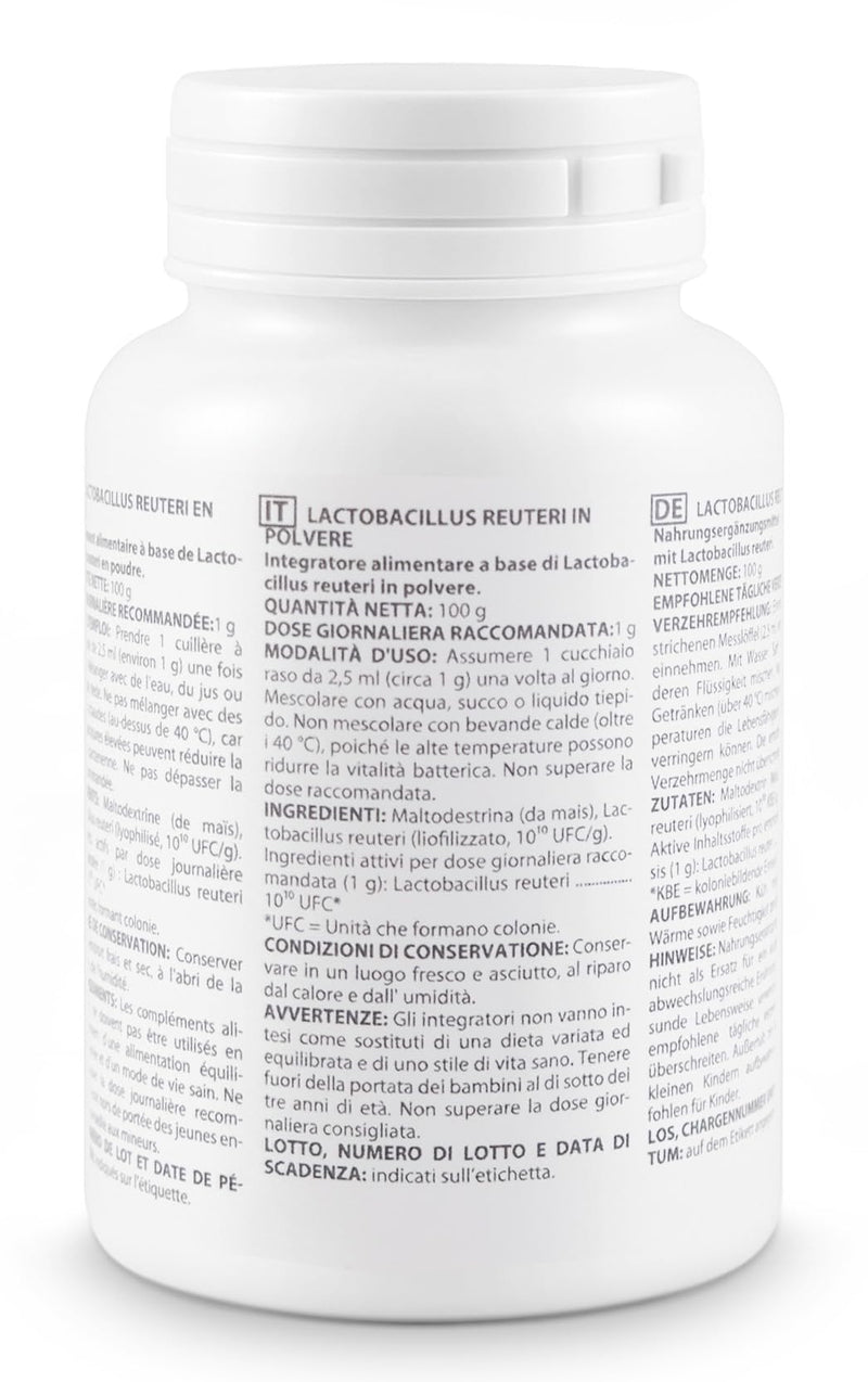 Lactobacillus reuteri Powder 100g | Live Bacterial Cultures Powder | 10 Billion CFU | 100 Daily Servings | Capsule-Free | Food Supplement