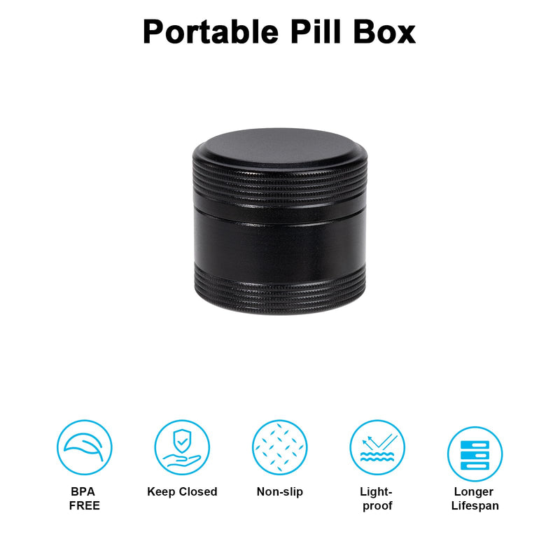 Metal Pill Box Pocket Purse Size Single Aluminum Pill Case for Daily | Waterproof Pill Container Portable Compact Round Medicine Organizer Pill Holder for Medication, Fish Oils Vitamins