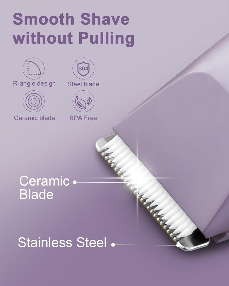 [Australia] - AREYZIN Bikini Trimmer for Women,Painless Electric Shaver for Women,3 in 1 Pubic Hair Trimmer,USB Recharge Dock,Replaceable Ceramic Blade Heads,IPX7,Personal Shaver Kits,Purple Pruple 