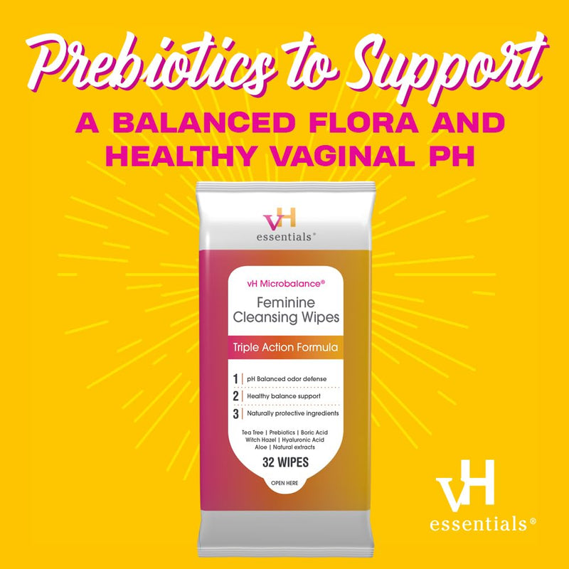 [Australia] - vH essentials Feminine Cleansing Wipes - pH Balanced, Prebiotics, Tea Tree & Aloe, Soothing Witch Hazel, Odor-Blocking Formula, Vaginal and Perianal Care, Paraben, Alcohol, and Fragrance-Free 