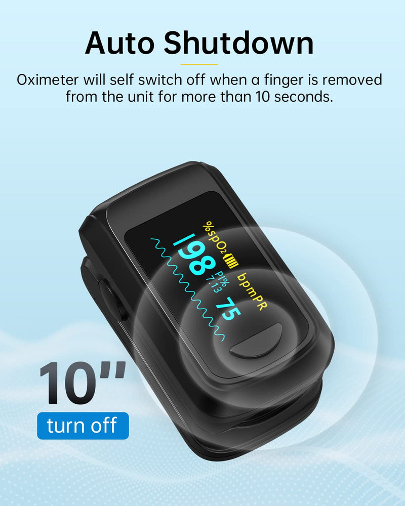 [Australia] - HealthTree Blood Oxygen Monitor Finger for Adults Portable Oxygen Monitor with OLED Screen Includes Neck Strap Black 