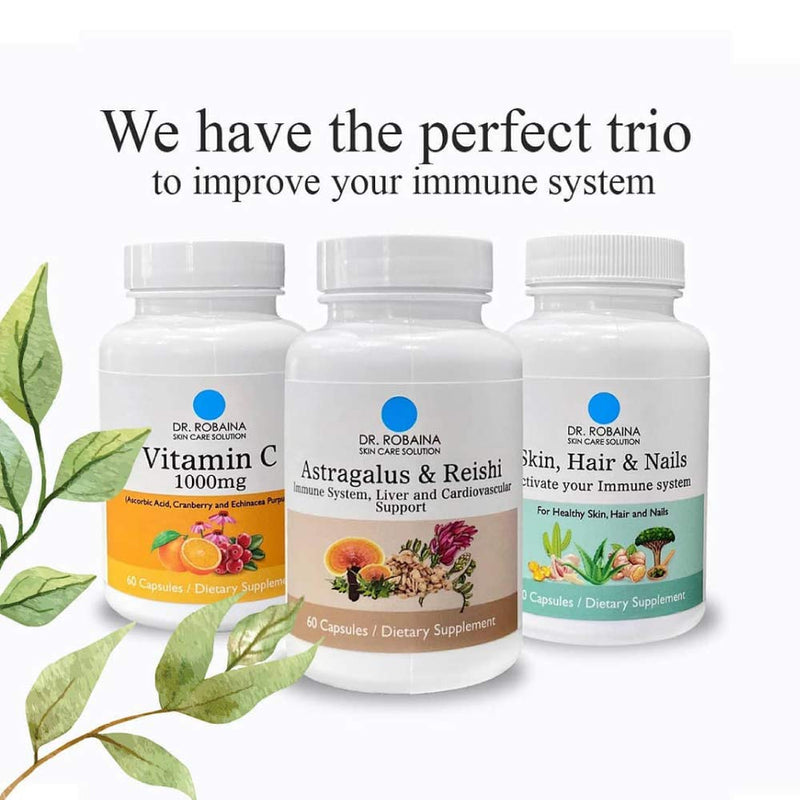 Dr. Robaina Skin Care Solution - Skin, Hair & Nails Capsules - Immune Support - 60 Dietary Supplement Capsules White