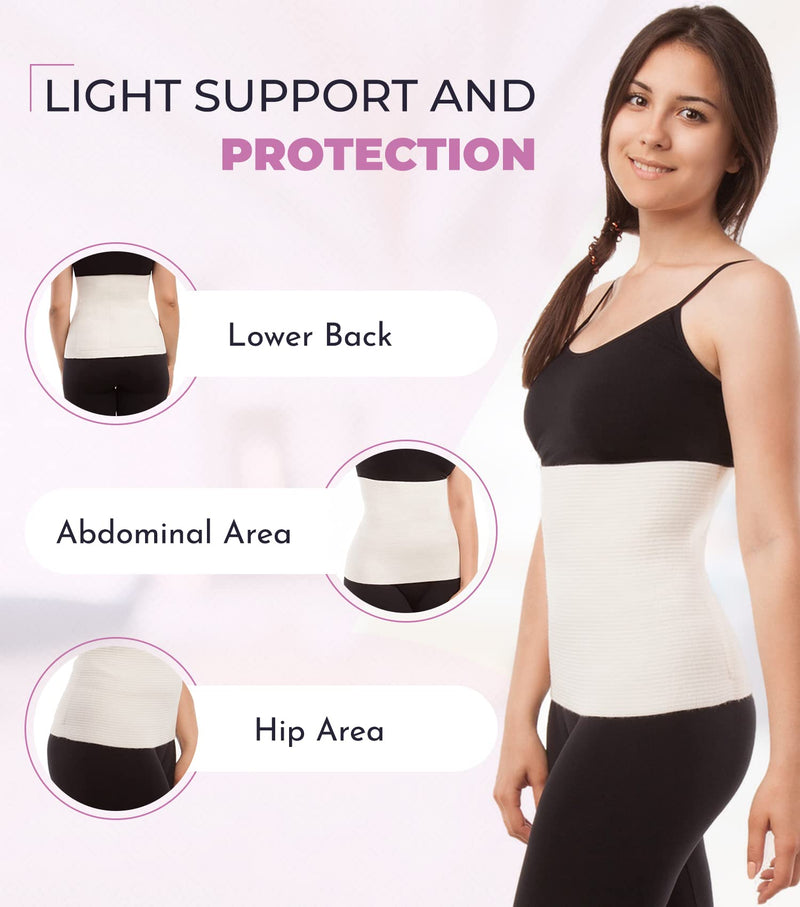Unisex Wool Warming Support Abdominal Binder, Natural Therapeutic Warmth w/ 80% Wool, Large
