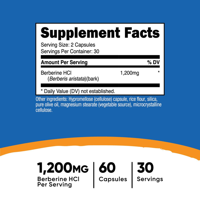 [Australia] - Nutricost Berberine HCl 600mg, 60 Vegetarian Capsules - Gluten Free & Non-GMO 60 Count (Pack of 1) 