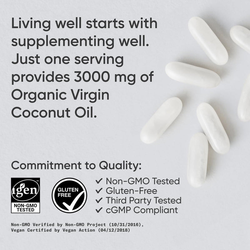 [Australia] - Extra Virgin Organic Coconut Oil Capsules | The Only Vegan Certified, Non-GMO Project Verified Coconut Capsule Available (120 Plant Gels) 