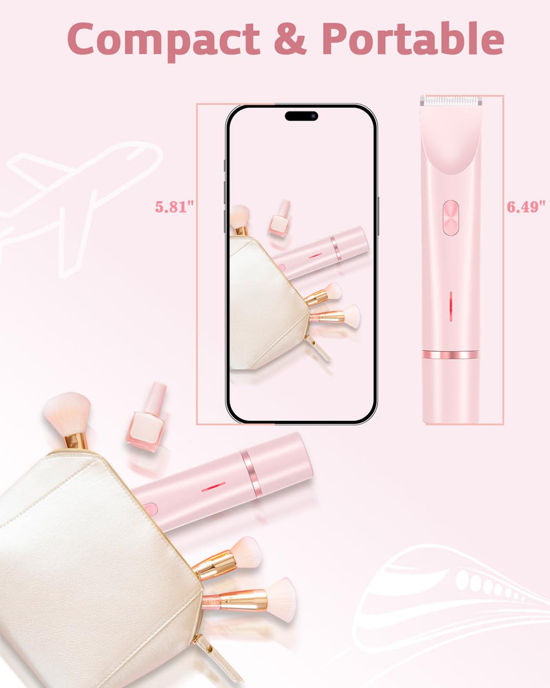 [Australia] - Bikini Trimmer for Women, Dual-Head Women's Electric Razor, 2-in-1 Electric Shaver for Women Pubic Hair/Legs/Arms/Underarm/Face, IPX7 Waterproof Wet/Dry Use (Rose Pink) Rose Pink 