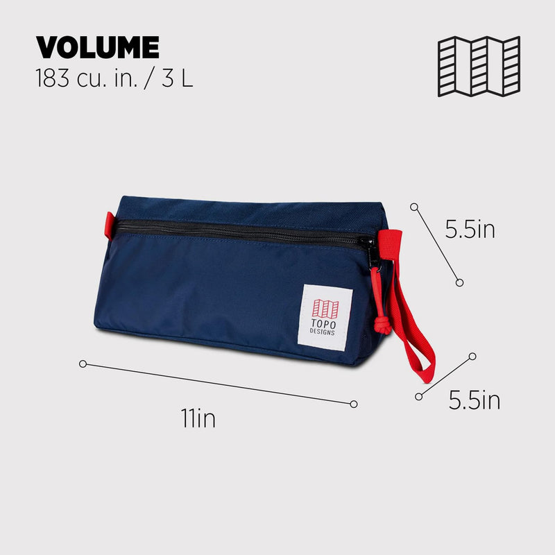 Topo Designs Dopp Kit - Travel Bag for Personal Care Essentials, Self Standing Triangular Shape, Fully Lined for Easy Cleaning, Recycled Nylon (Navy/Navy) 3L Navy/Navy