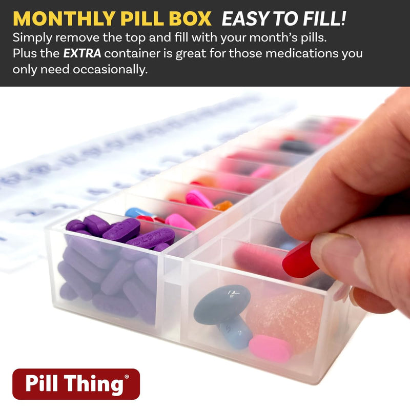 Once-a-Day Monthly Pill Organizer – Large Compartments with Removable Lid for Easy Loading – Holds 31 Days of Medications Plus Extra Compartment – BPA Free Clear Standard