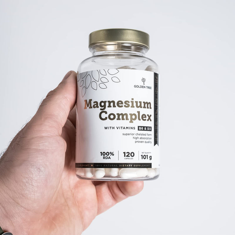 Golden Tree Magnesium Complex – Triple Complex with Magnesium Citrate, Bisglycinate & Malate – High Strength 400 mg with Vitamin D3 & B6 – 120 Capsules 120 count (Pack of 1)