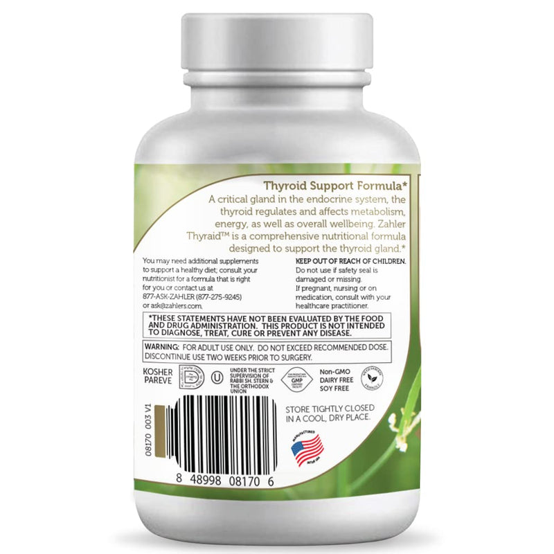 [Australia] - Zahler Thyraide, Thyroid Support Supplement with Iodine and L-Tyrosine, Helps Maintain Thyroid Health & Metabolism, Certified Kosher, 60 Capsules 60 Count (Pack of 1) 