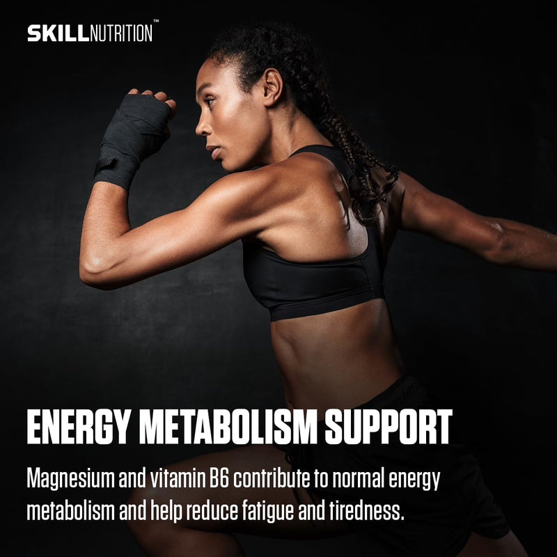 Skill Nutrition Magnesium Malate + Vitamin B6 | 340 mg Magnesium per Serving | 3000 mg Magnesium Malate, Active B6 P-5-P | No Magnesium Oxide | 60 Capsules