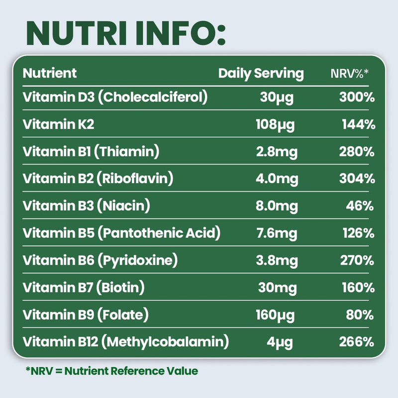 ZeroHarm Vitamin B Complex with D3 & K2 – Plant-Based B1–B12 from Guava & Spirulina – Energy, Nervous System & Heart Support – Powered by Real Food Ingredients – 180 Vegan Capsules
