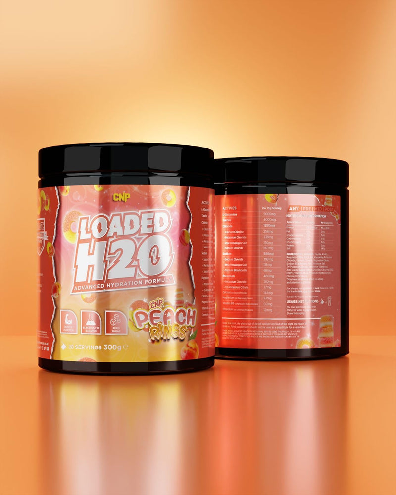 CNP Professional Loaded H20 Advanced Hydration Formula with Potassium, Sodium & Chloride for Electrolyte Balance. 20 Servings, 300g 5 Mouth-Watering Flavours (300g, Peach Rings)